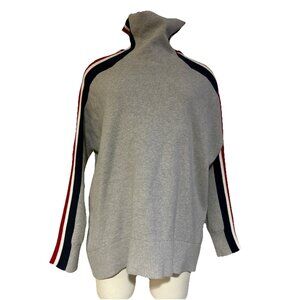 Tommy Hilfiger High Neck Striped Sleeve Sweater Women’s Size L Grey Oversized
